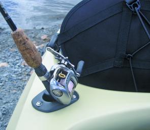 The flush mount rod holders are positioned in a place where they did not interfere with the paddling, yet were easily accessible when you wanted to fish. You could troll with the rod here at a pinch, but I wouldn’t for any length of time.